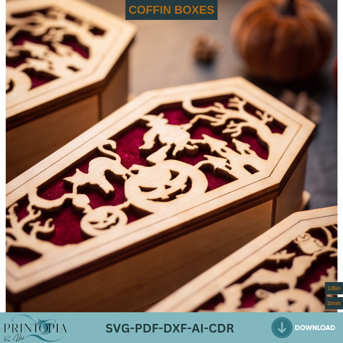 Halloween Coffin Box Laser Cut, Gothic Casket Keepsake Box Template, Wooden Spooky Gift Box