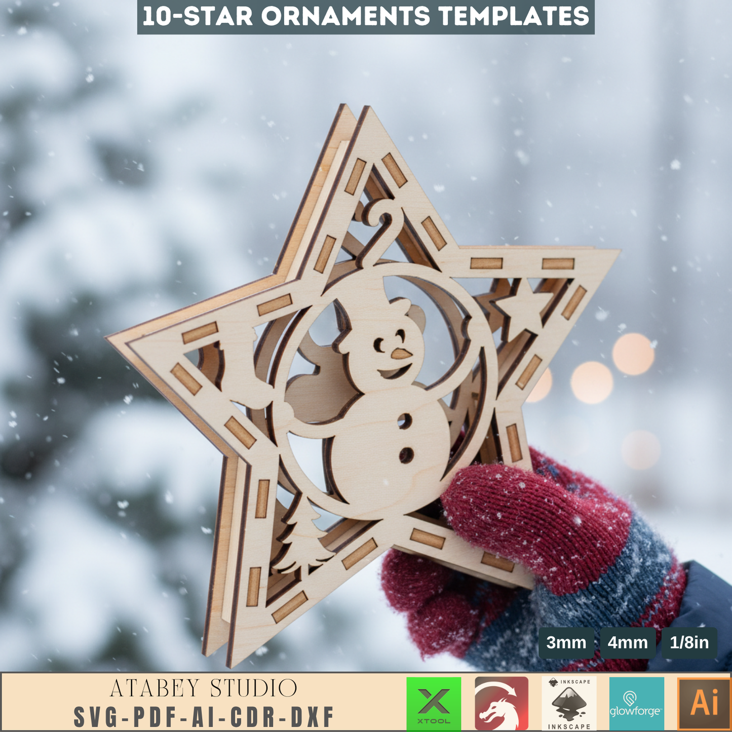 3D Christmas Star Ornament Laser Cut Files for Wood & Acrylic Holiday Tree Decorations 959