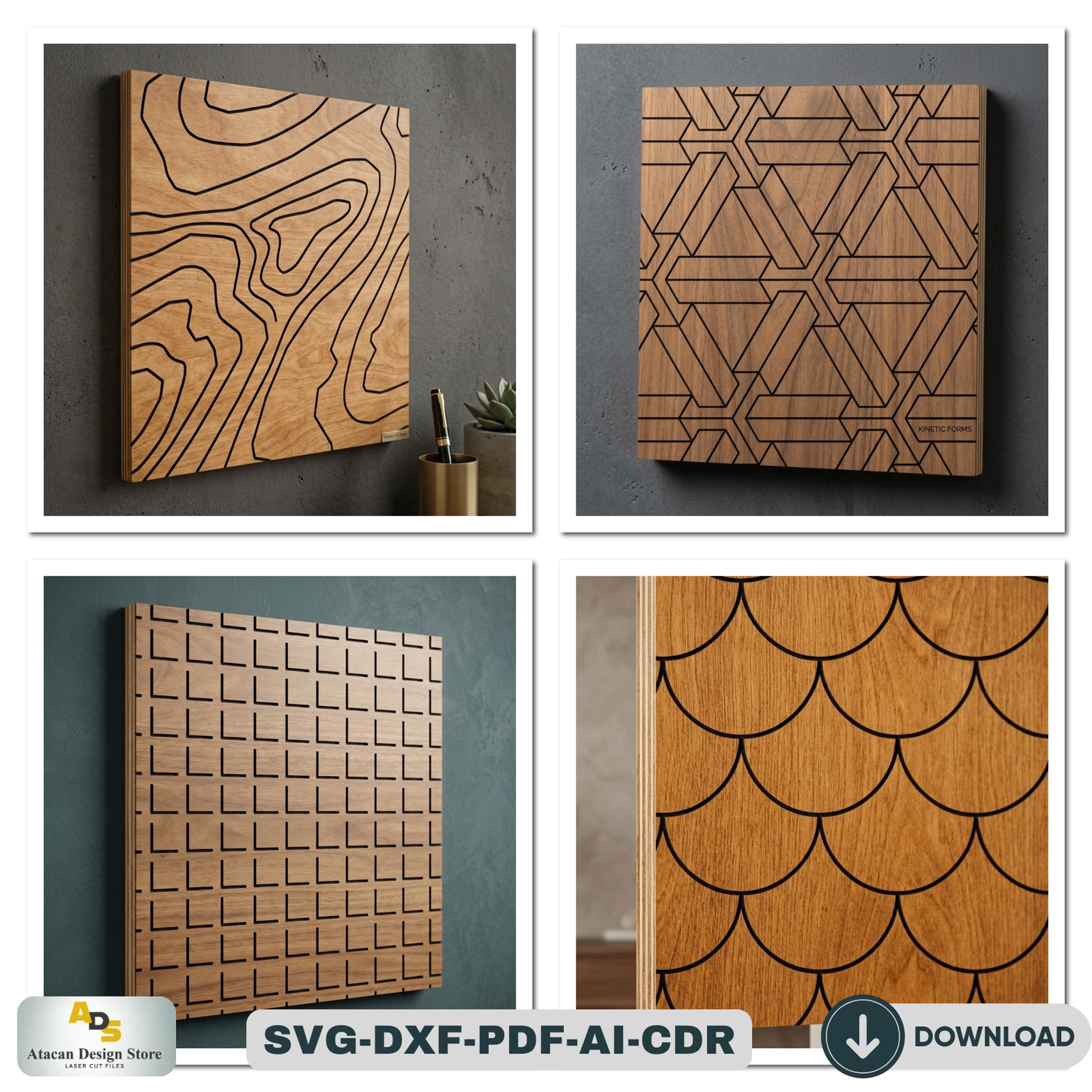 40 Geometric Wall Art Patterns / Wooden LaserCut Panel Decor / Abstract Geometric Seamless Designs  946