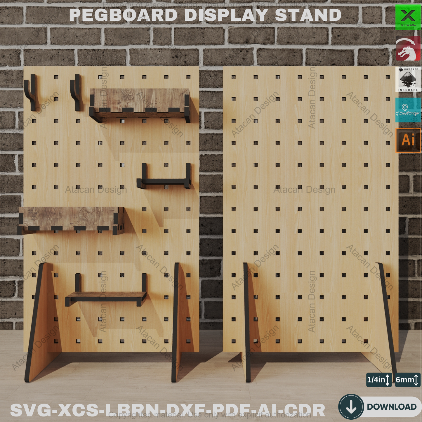 Pegboard Laser Cut Design: SVG Files, Hooks, Shelves, Stand Plans, Laser Cut Display Stand & Accessories, DIY 526