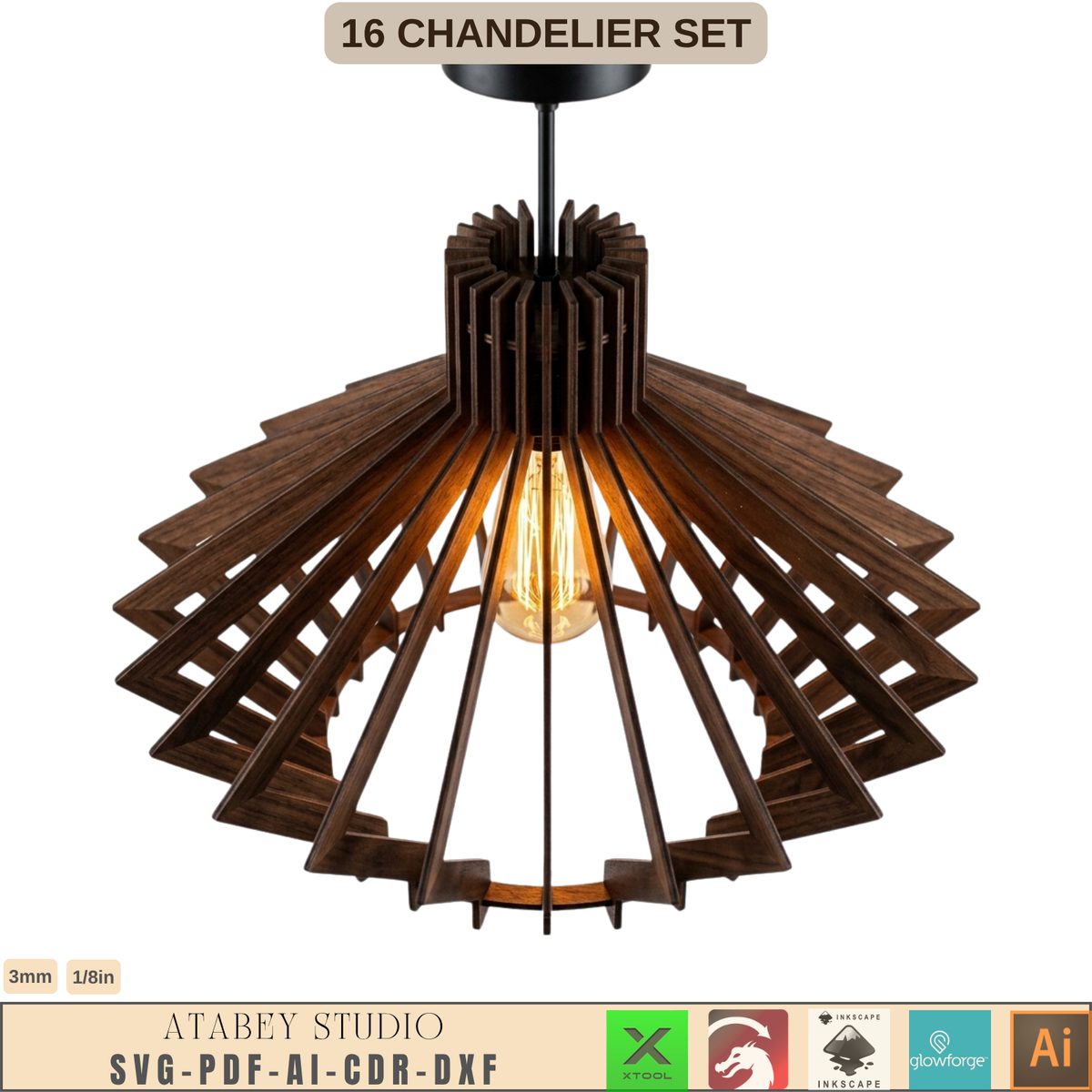 16 Wooden Chandelier Laser Cut Pendant Lamp Shade Templates Plywood Hanging Light