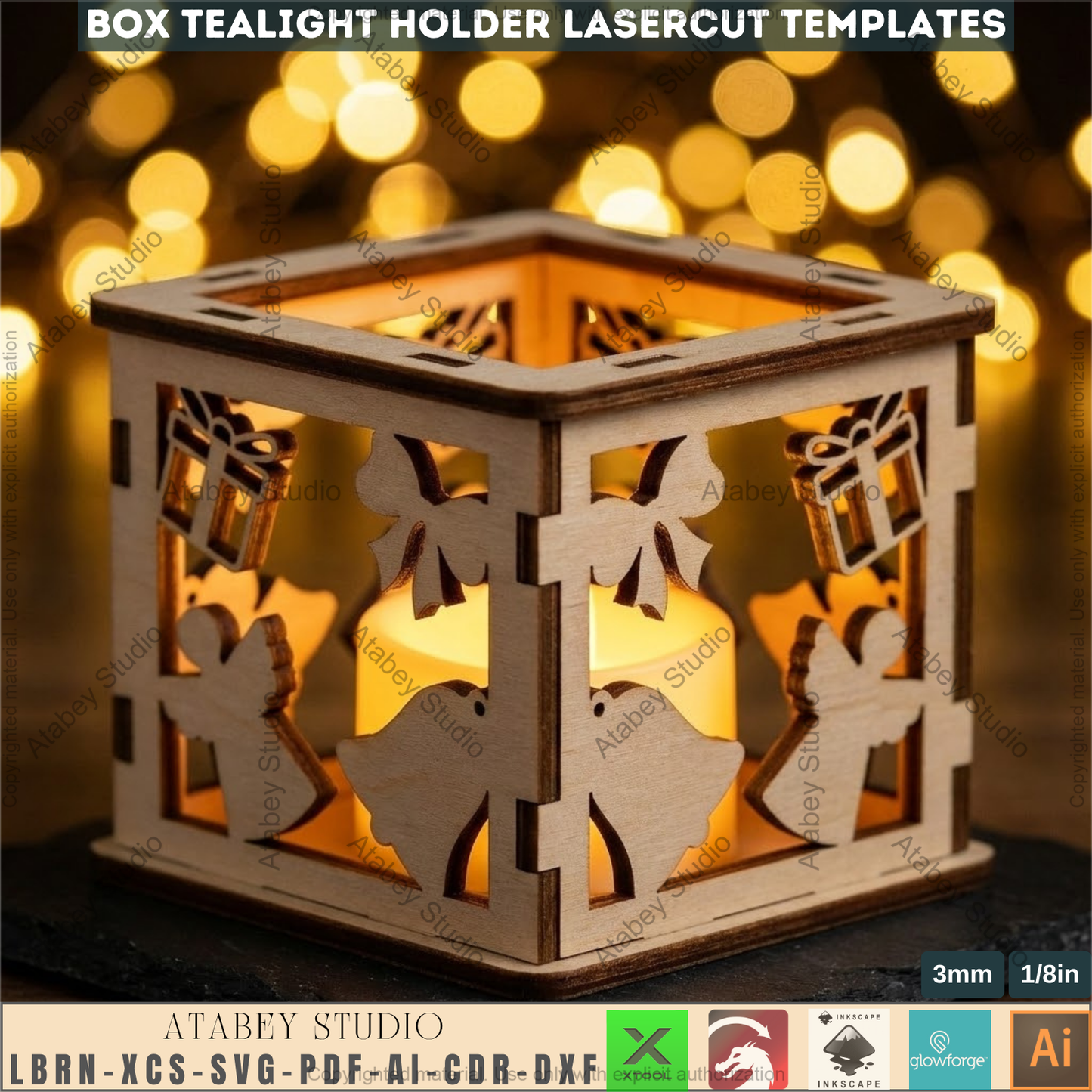 Christmas Tealight Holder Laser Cut Templates, Box Candle Lanterns, Wooden Lanterns, Holiday Tabletop Decor 973