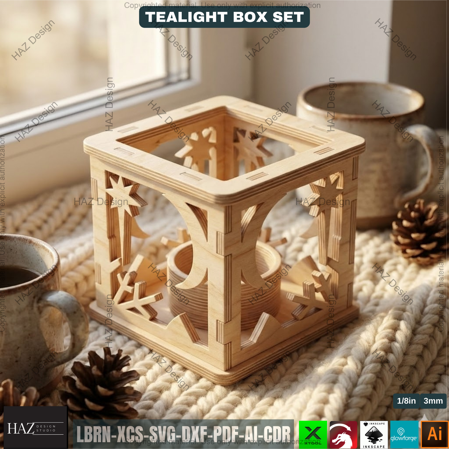 Christmas Lantern Templates | Laser Cut Candle Holders | Holiday Tealight Box Bundle | Festive Light Decor Cutting Designs 501