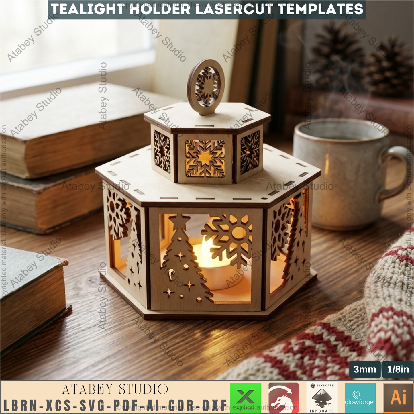 Christmas Tealight Holder Laser Cut Template Bundle | Wooden Lantern Decor | Holiday Table Display 975