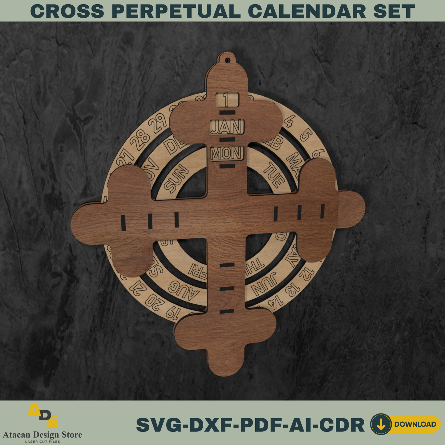 Cross Perpetual Calendar – Unique Laser Cut Design for Home Decor, DIY Spiritual Gifts & Year-Round Use 762