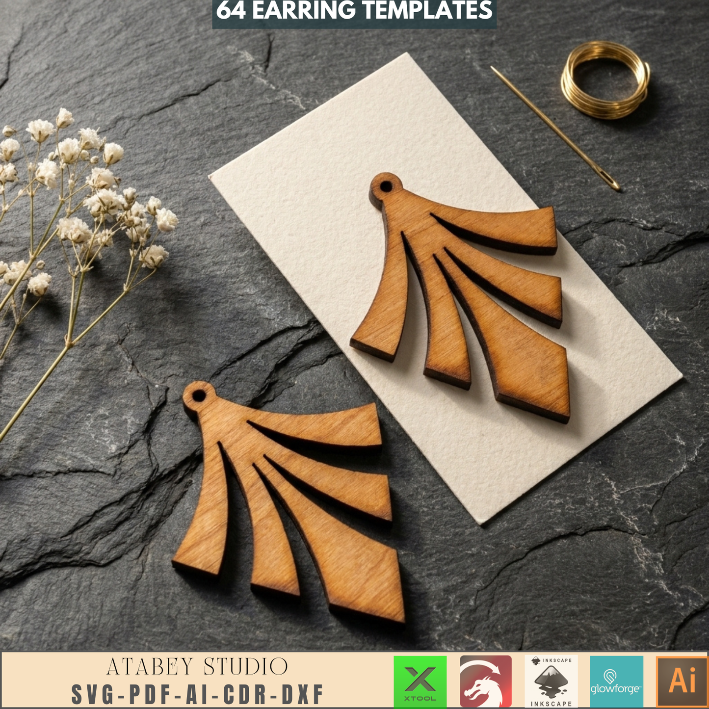 64 Earring Bundle Jewelry Making Templates DIY Wood Earrings Geometric Nature Shapes Floral Pattern