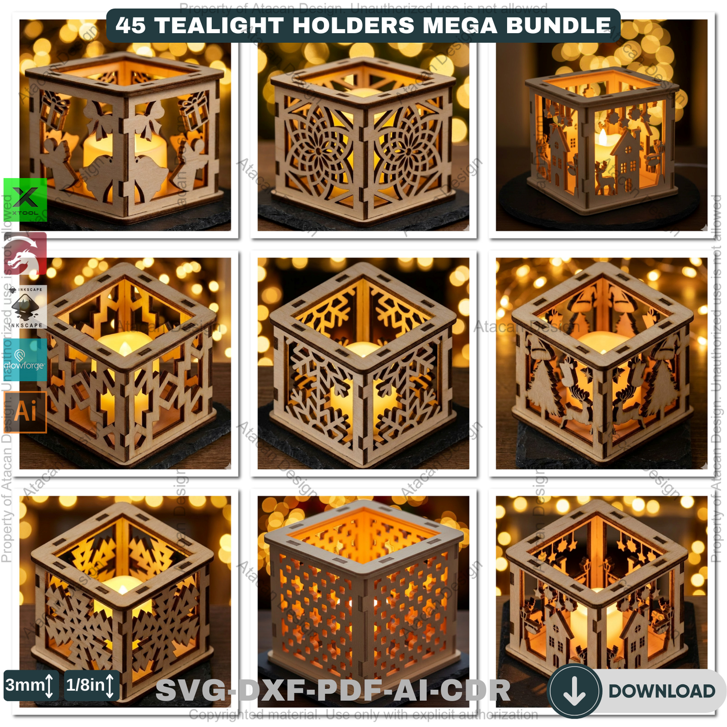 45 Christmas Lantern Templates | Laser Cut Candle Holders | Holiday Tealight Box Bundle | Festive Light Decor Cutting Designs 921
