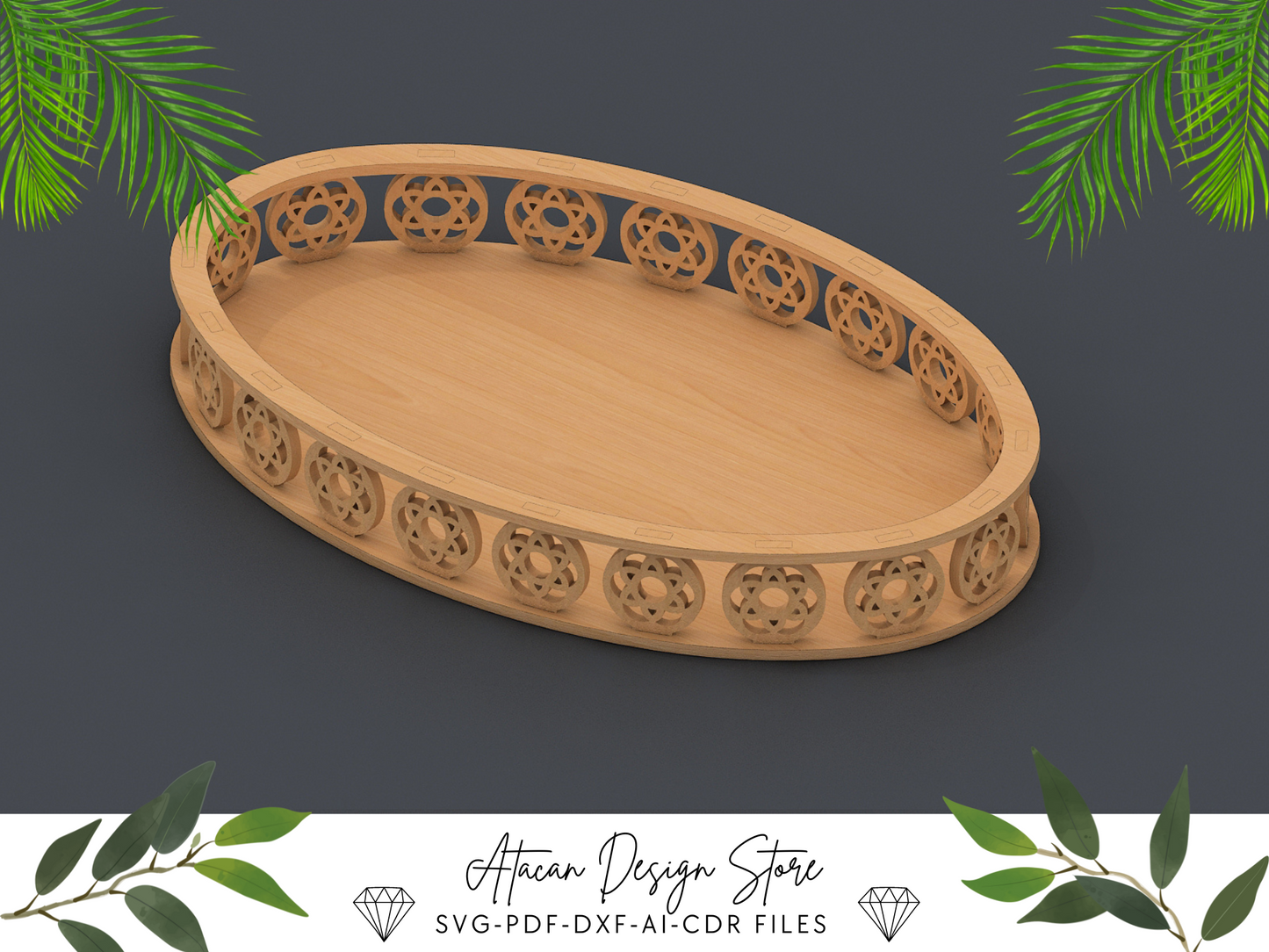 Decorative Tray Bundle | Laser Cut Ellipse, Round & Hexagon Wooden Trays 681