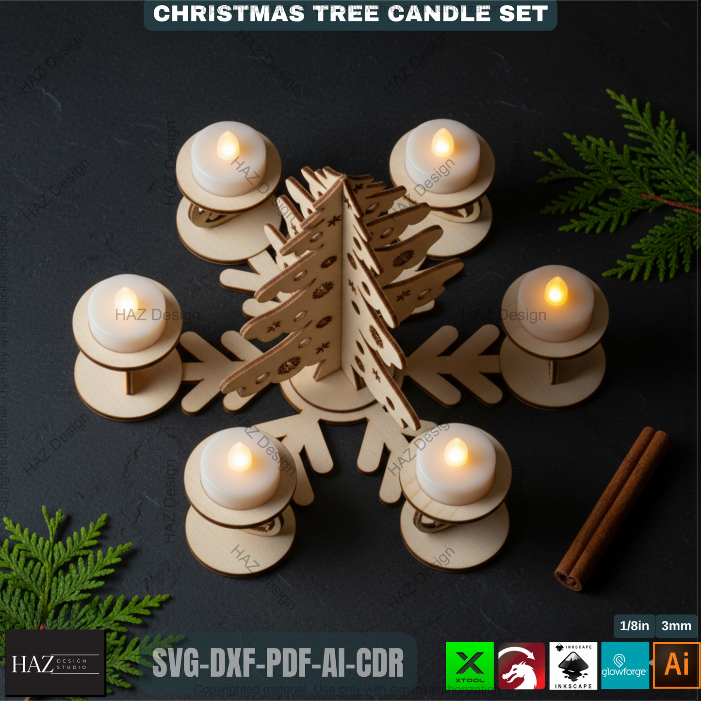 3D Christmas Tree Candle Holder Template, Festive Laser Cut Tea Light Stand, Holiday Advent Wreath Decor 495