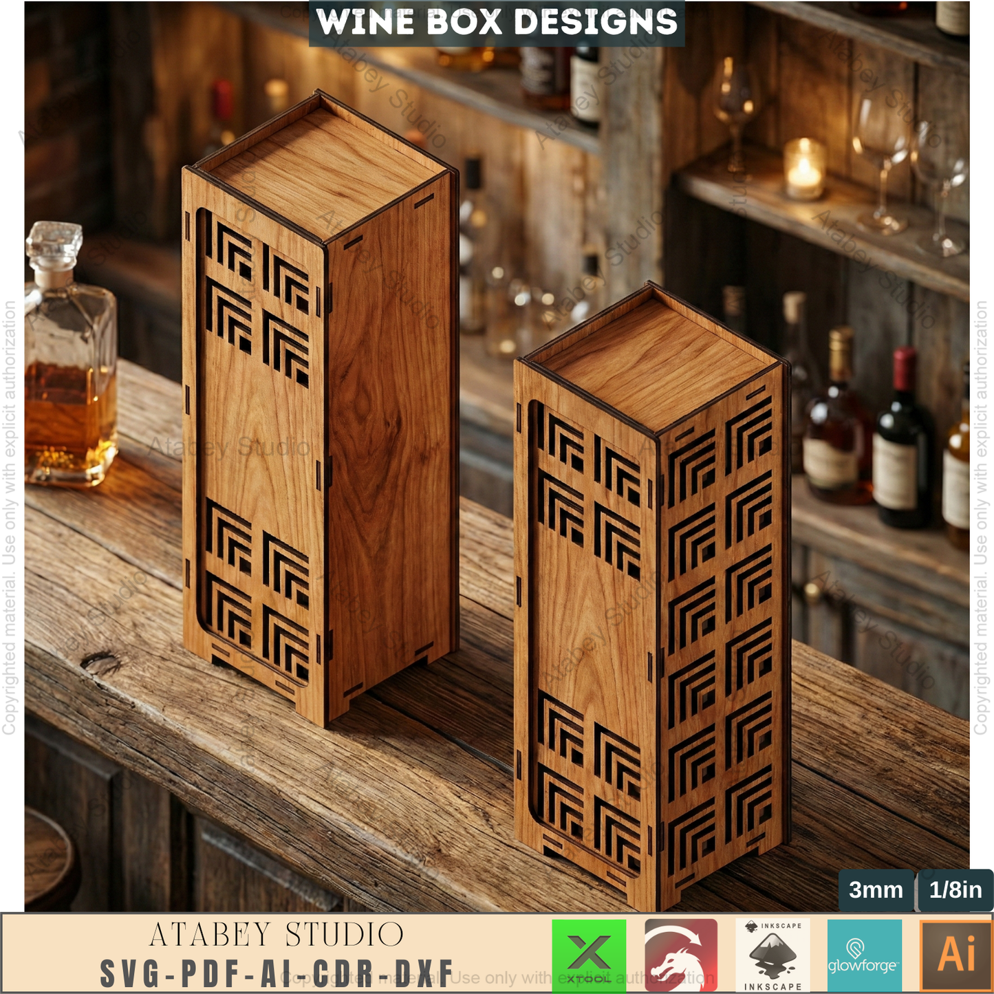 Laser Cut Wine Bottle Gift Box Bundle, Wooden Wine Carrier, Decorative Wine Box 987