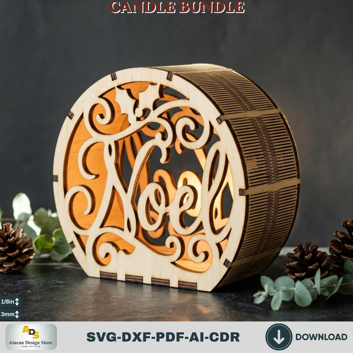 Laser Cut Christmas Lantern Bundle, Wooden Candle Holder Templates, Winter Table Decorations