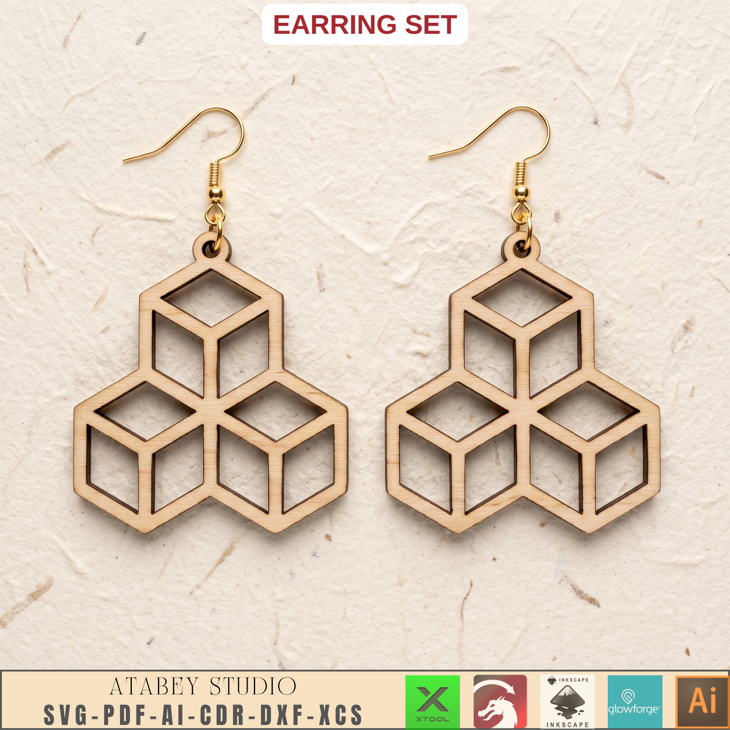 Wooden Bee Butterfly Leaf Earring Templates for Laser Cut Jewelry DIY Plywood Pattern Bundle