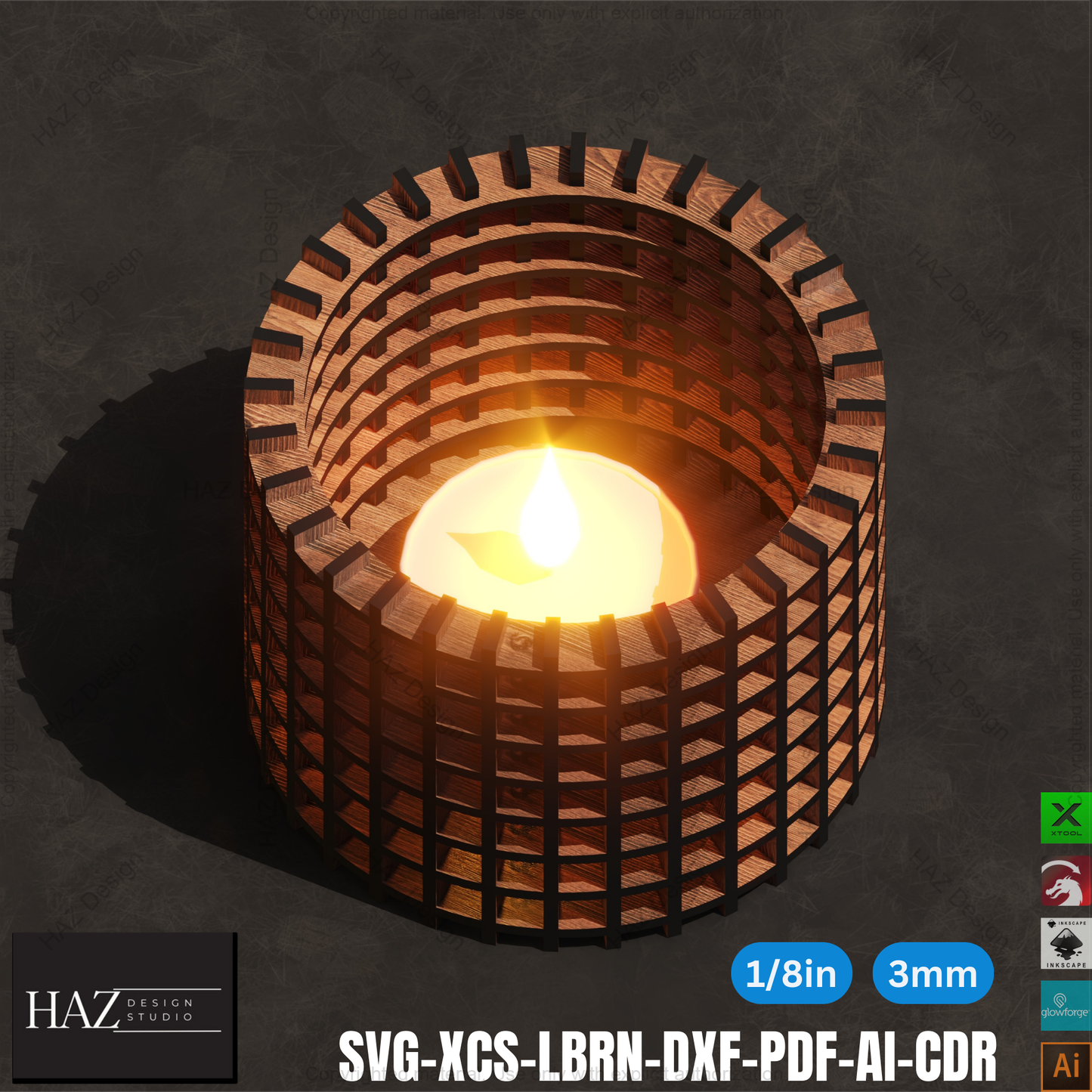 Laser Cut Tealight Holder SVG | Wooden Candle Lantern | Round Matrix Design | 3mm Wood | Digital Download 401