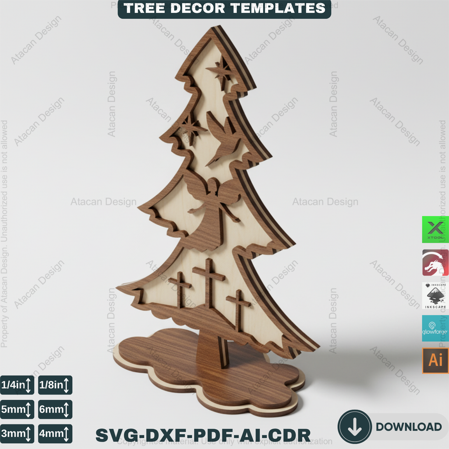 3D Standing Christmas Tree Decor Bundle | Laser Cut Wooden Tree Ornaments | Holiday Table Decoration | Xtool Craft Template 909