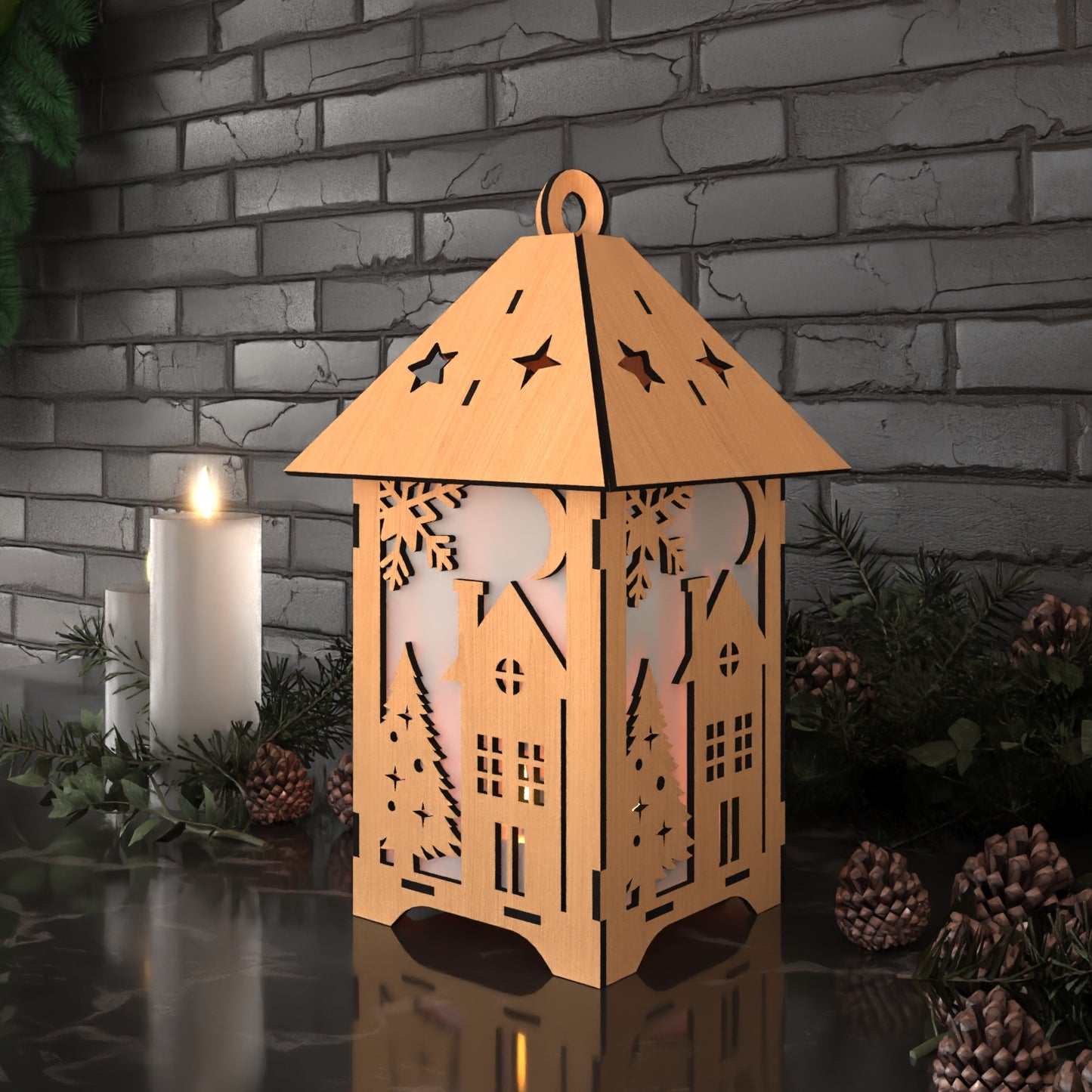 DIY Christmas Lantern - Snowman, Tree, & Snowflake Scene Night Light Design 924