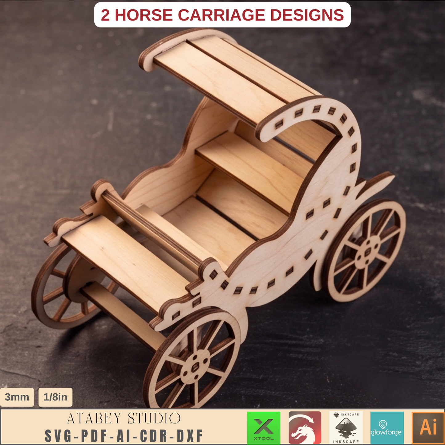 Wooden Horse Carriage Laser Cut Template, 2 Designs, SVG DXF AI PDF CDR Files