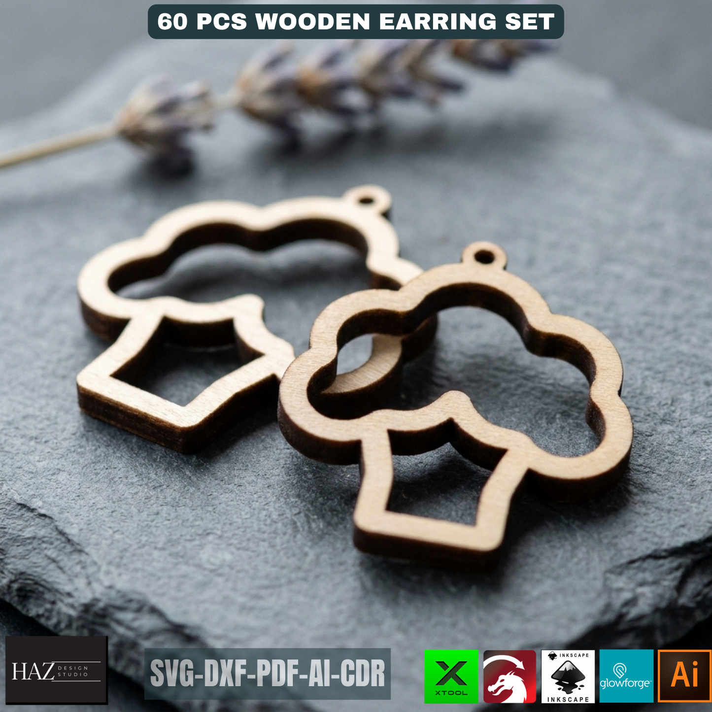 60 Wooden Earring Laser Cut Files SVG Bundle Jewelry Templates Plywood Jewelry Shapes
