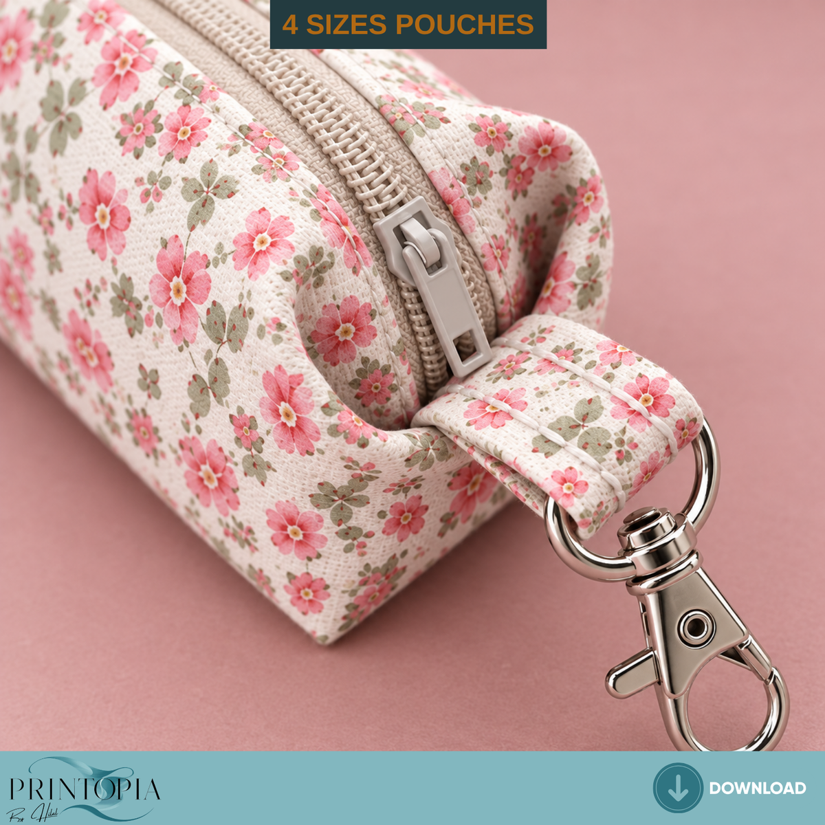 4 Sizes Floral Bow Tie Pouch Laser Cut PDF Pattern Cosmetic Bag