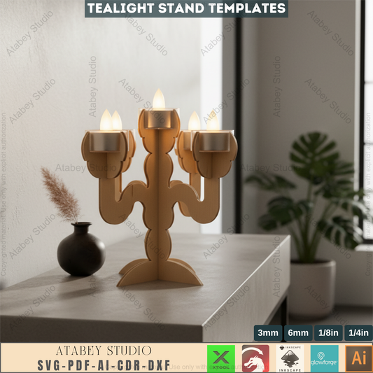 Ornate Candelabra Laser Cut File, Set of 3 Tealight Holder Templates, Wooden Candlestick Pattern, Elegant Table Decor, Glowforge Ready 967