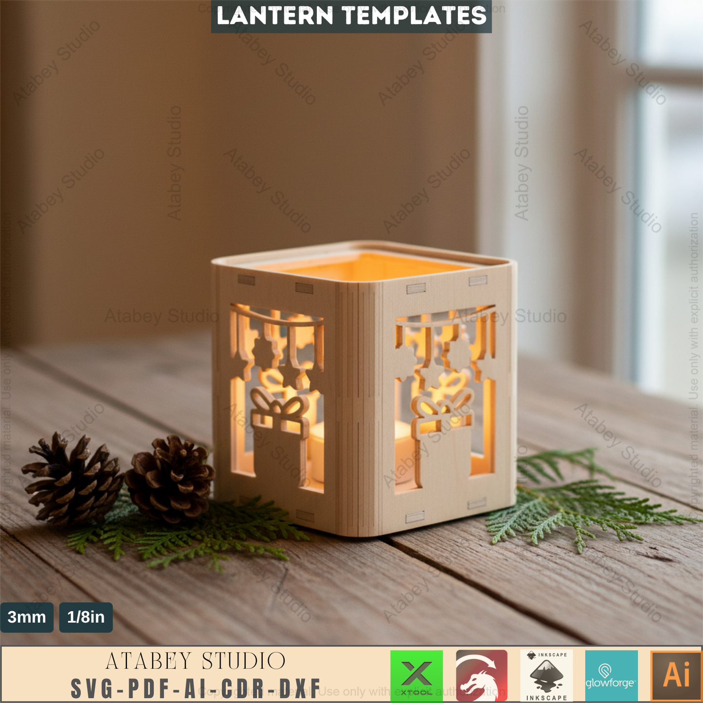 Christmas Lantern Laser Cut Templates | Festive Xmas Candle Holders | DIY Noel Tealight Box Decor 960