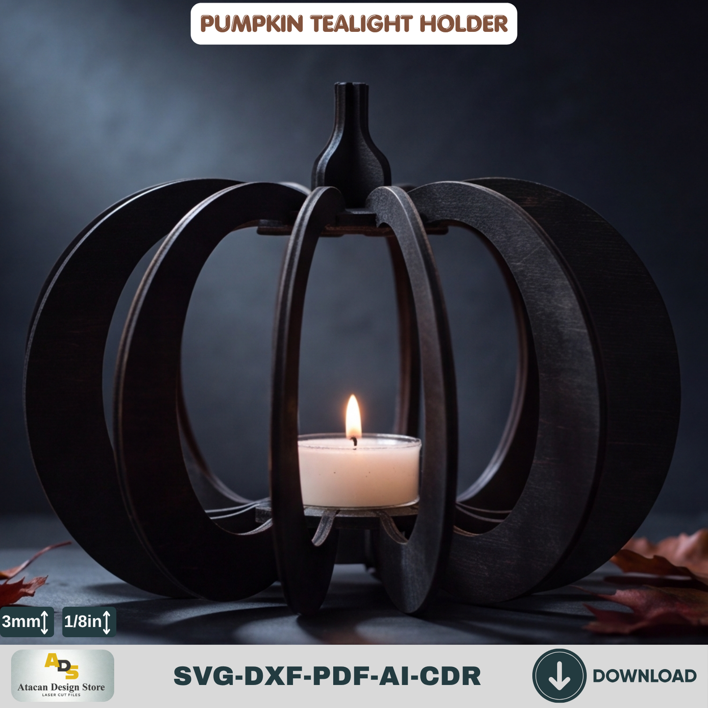Pumpkin Tealight Holder Laser Cut Template | Halloween Candle Decor