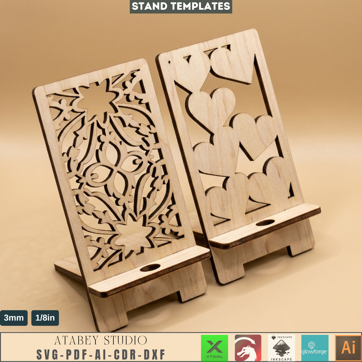 Phone Stand Template Bundle Decorative Holder Pattern Digital Cell Phone Display Plan Desk Accessory