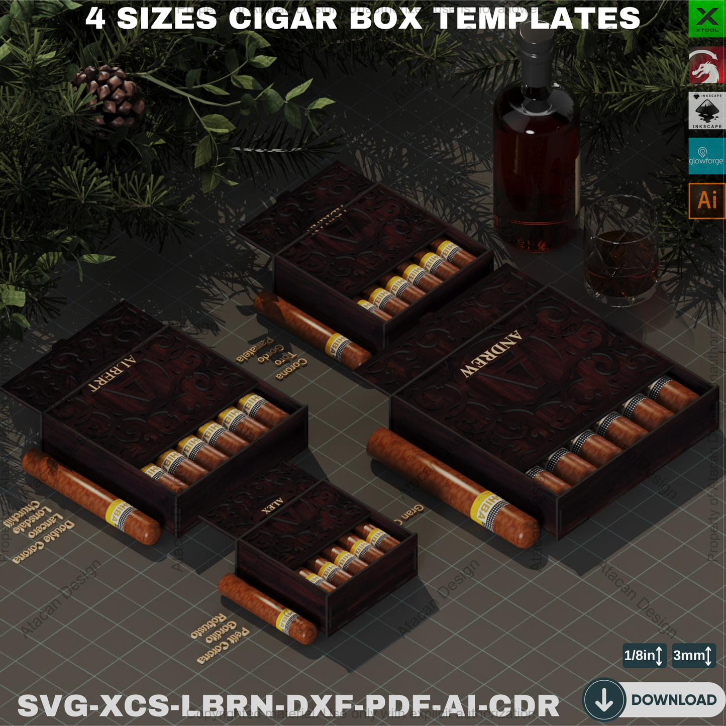 Laser Cut Wooden Cigar Box: Perfect for Best Man and Groomsmen Gifts,Custom Cigar Box,Four Size Cigar Box Template 839