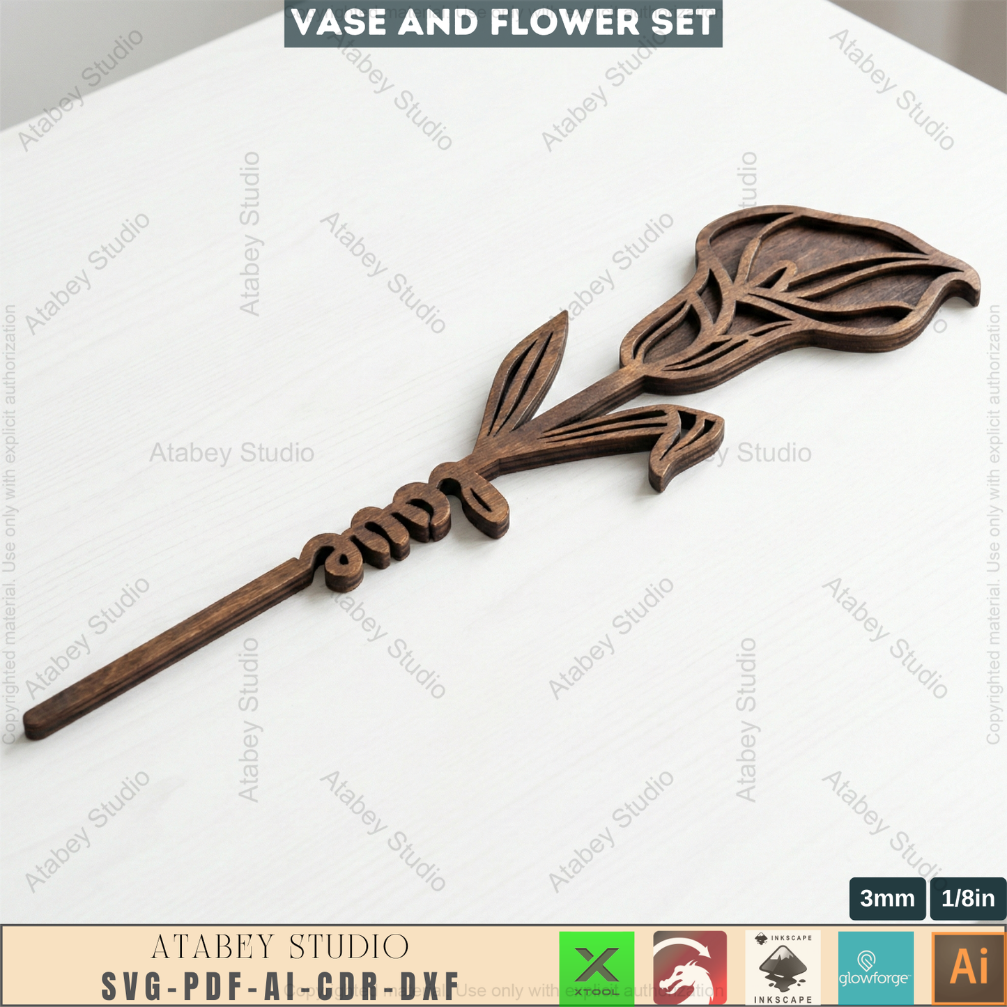 Laser Cut Wooden Vase with Flowers SVG Bundle - 5 Elegant Vases & 6 Wildflower Designs, 3D Layered Floral Table Decor 984