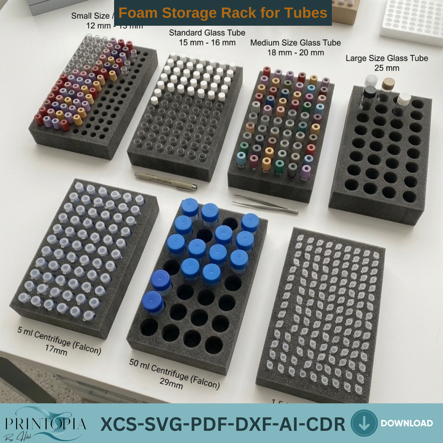 Foam Tube Rack Laser Cut Template | Lab Storage Organizer SVG Files