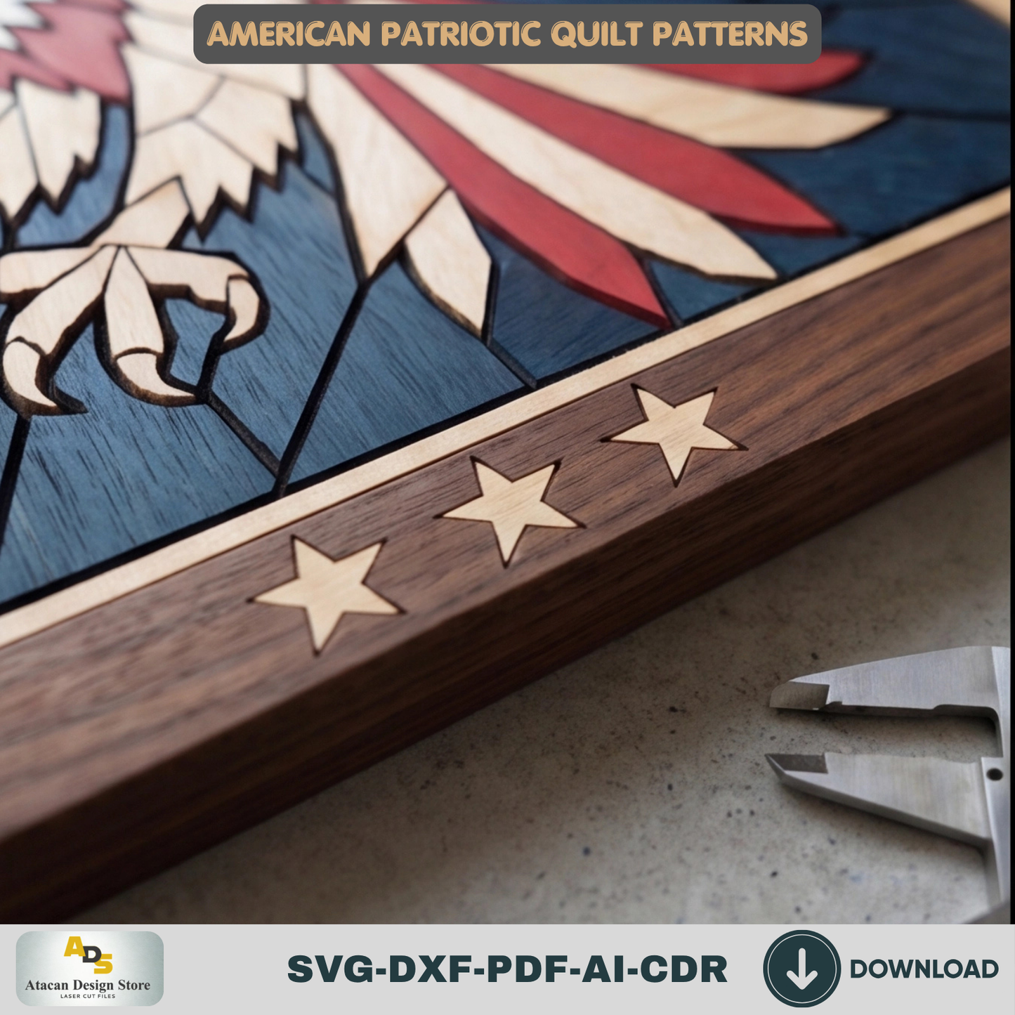Patriotic Bald Eagle Pattern, American Flag WallArt Decor, 4th of July Veteran Wood Sign