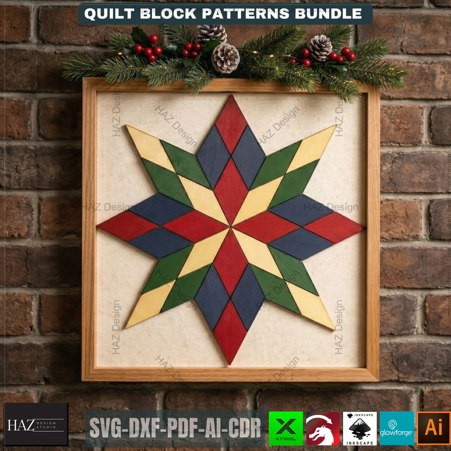 Cardinal, wreath, pumpkin, tree, flower, barn quilts patterns pdf / Svg vector 527