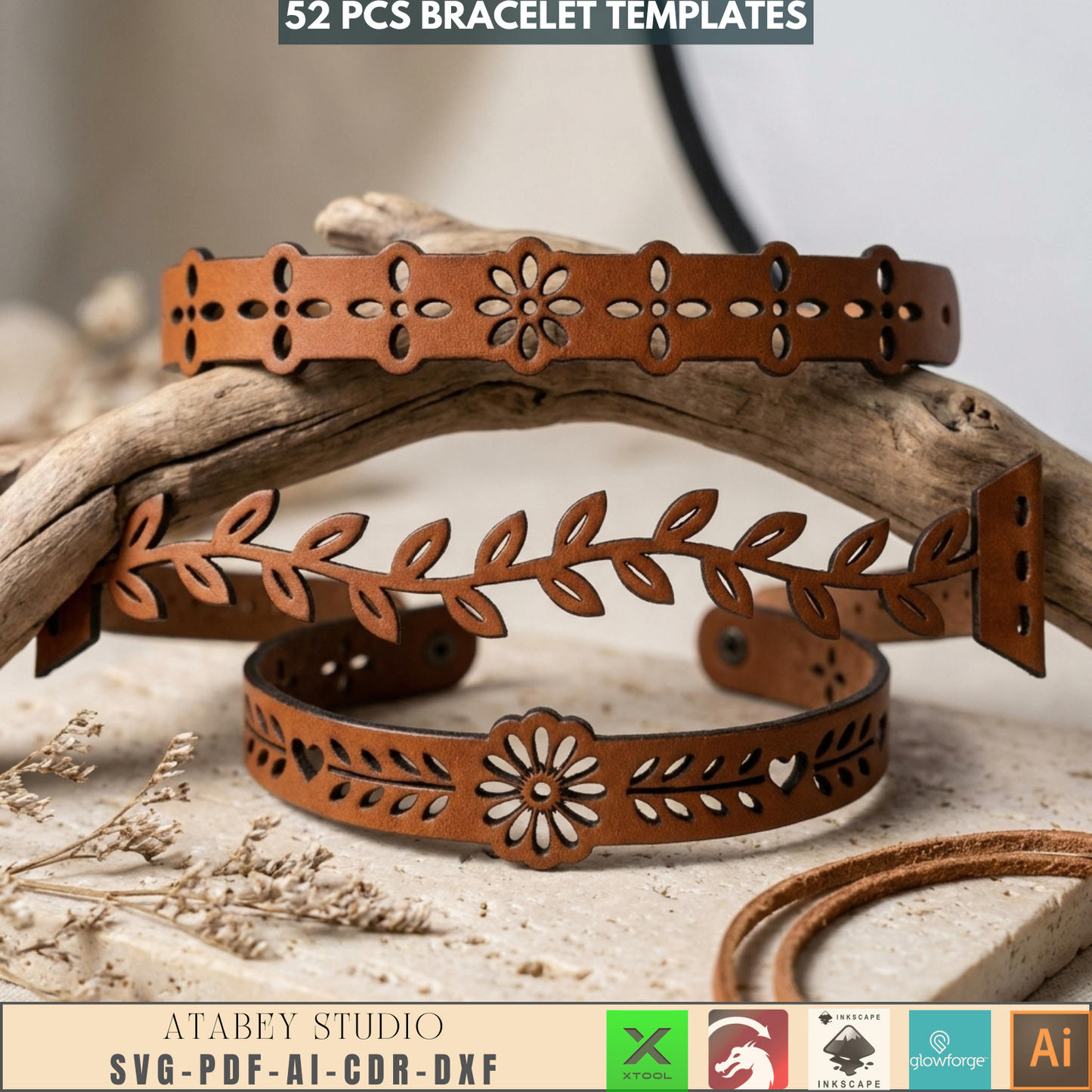 Laser Cut Bangle & Cuff SVG Pack, Creative Jewelry Making Templates, Files for Wood & Leather Crafters