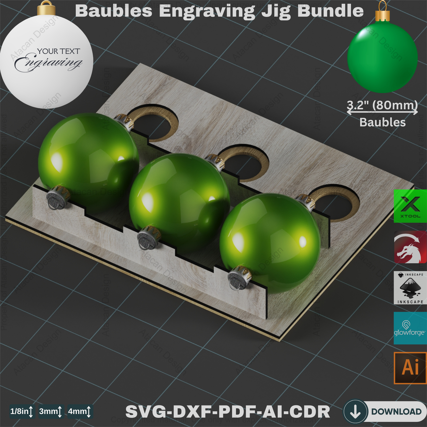 Bauble Engraving Jig Template Bundle  All Sizes for Laser Cutting Projects,Custom Bauble Engraving Jig,Engraving Jig Template Collection 821