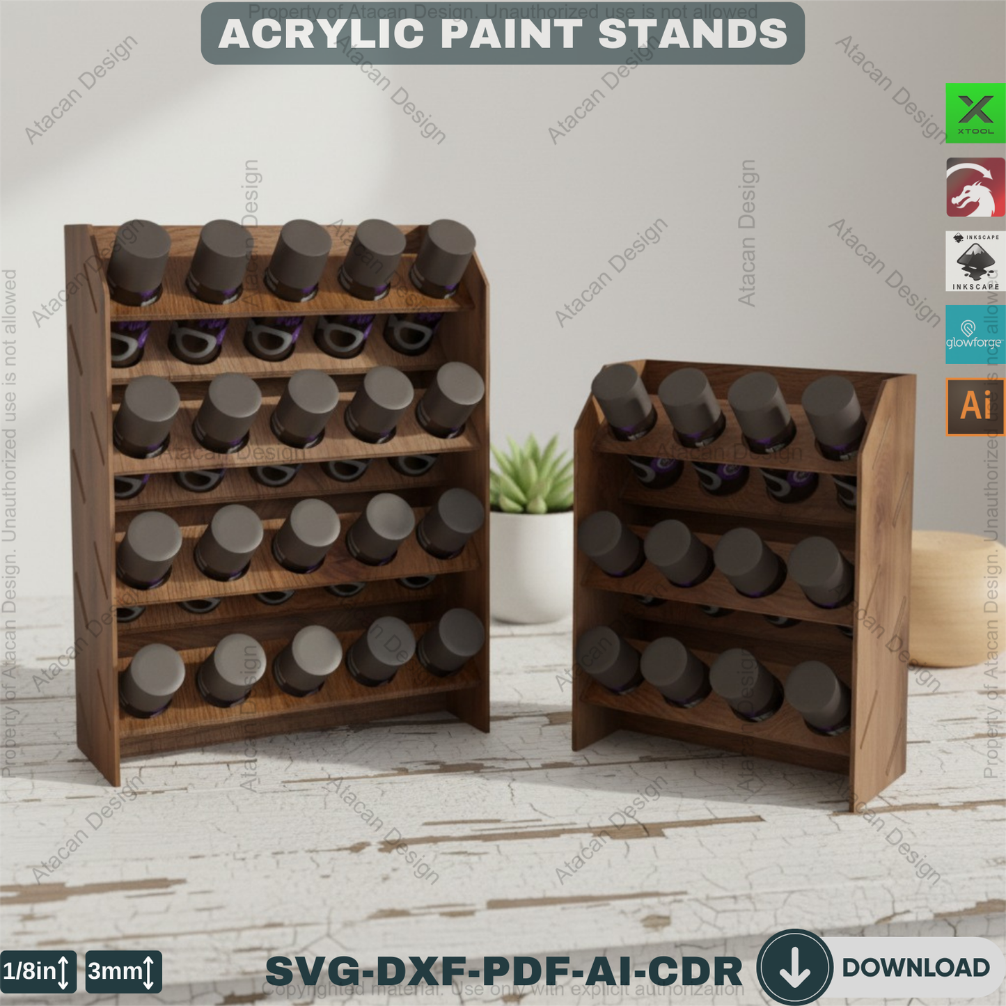 Acrylic Paint Bottle Organizer - 2 Sizes Wooden Paint Storage Stand for Artists 393
