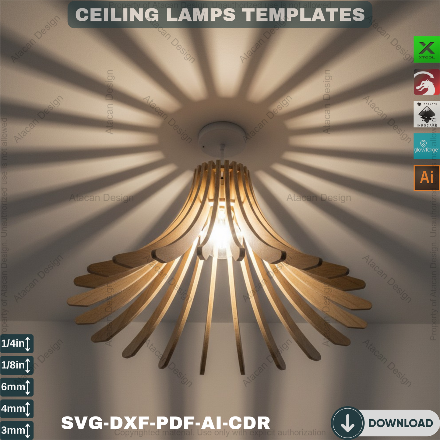 Modern Design Ceiling Lamps / Wood Chandelier Set / Night Lamps Laser Cutting Files ADS189