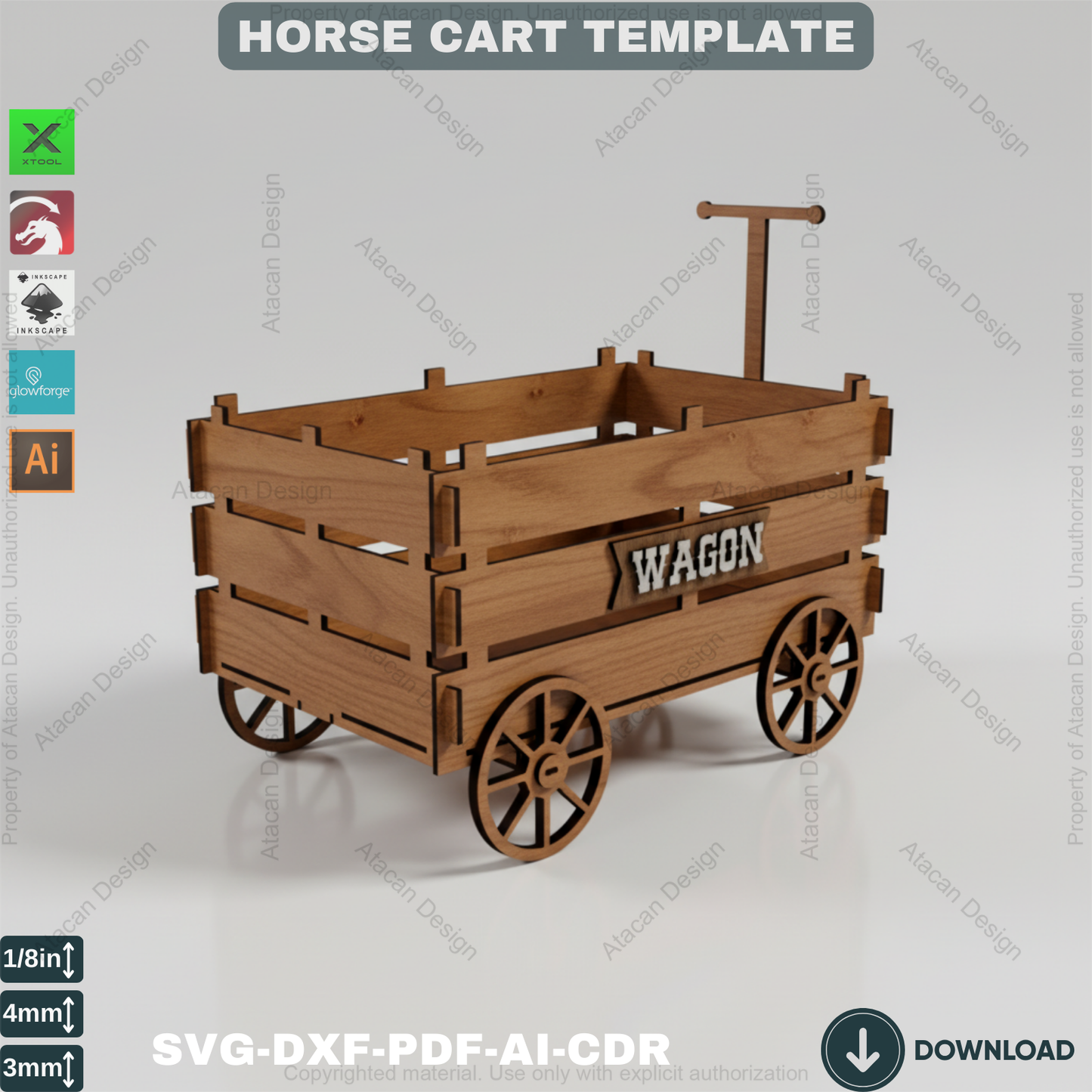 Horse Cart Laser Cut Files / Wood Caravan Carriage / Moving Wheel Wagon / Pony Cart Digital Download Svg Dxf Ai Cdr Pdf 358
