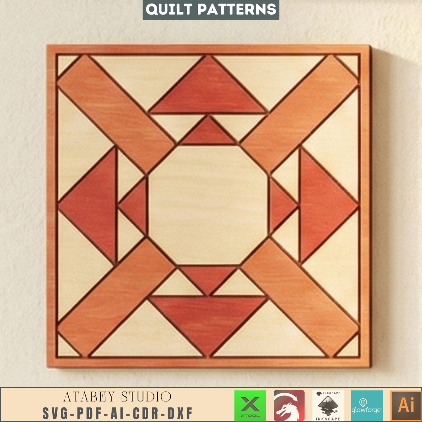 Barn Quilt Laser Cut Wood Wall Art Geometric Block Patterns Rustic Farmhouse Decor 989