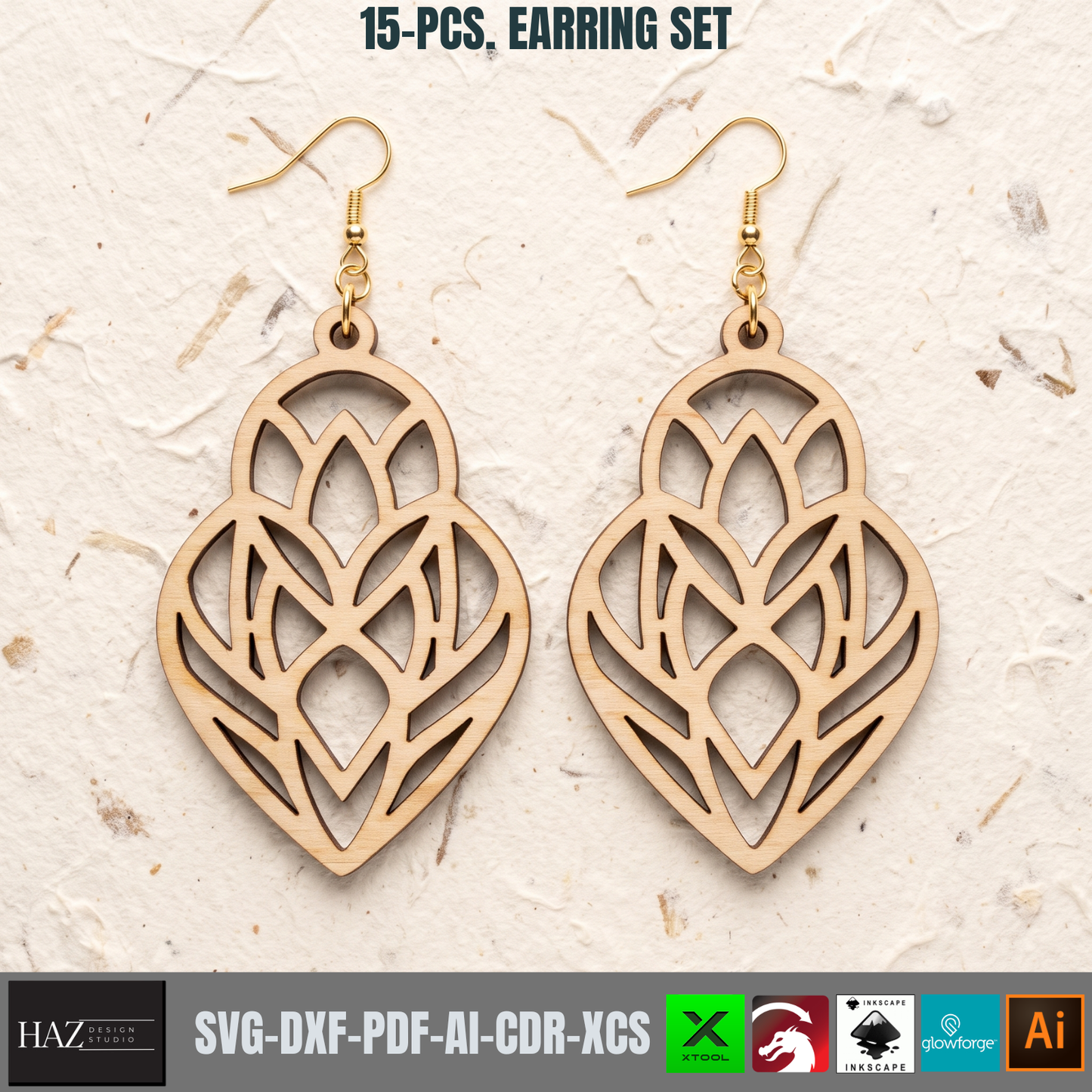 Wooden Earring Laser Cut Files Set Jewelry SVG Glowforge Plywood Templates Boho Nature Wood Designs