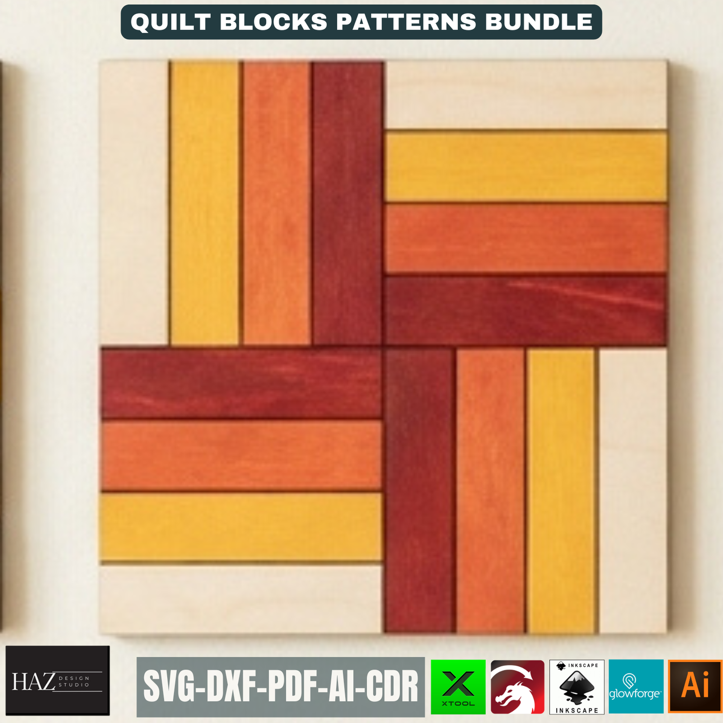 Geometric Barn Quilt Block Pattern Bundle, Wooden Wall Art Laser Cut Template, Modern Mosaic Home Decor 517