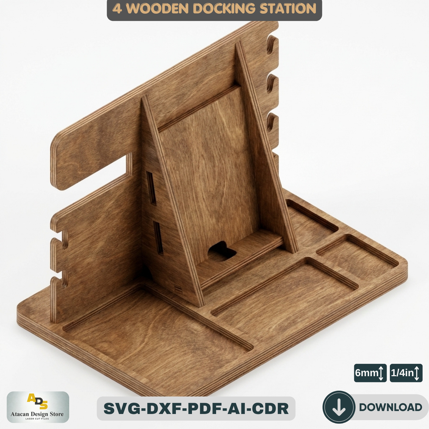 Wood Docking Station / Desk Organizer Phone Stand / Watch Holder / Father's Day Gift 947