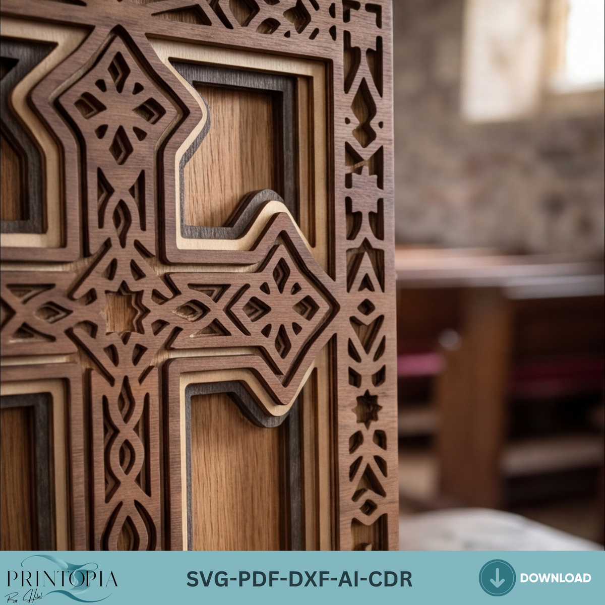 Christian Cross Laser Cut Template, Multi Layer Wooden Cross Design, Religious Home Decor