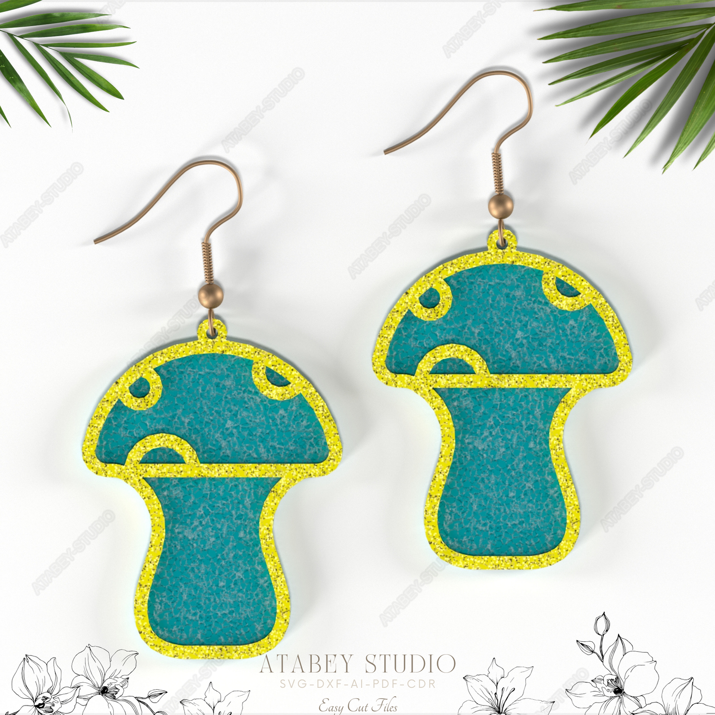 Funky Turquoise Mushroom Earrings - Psychedelic Cut Files for Laser Cut Jewelry 840