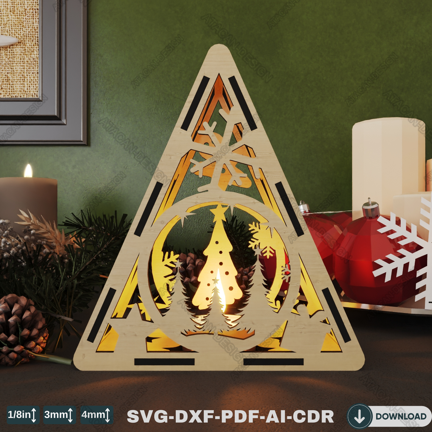 Holiday Triangle Night Light Template - Wonderland Scene with Christmas Tree 782