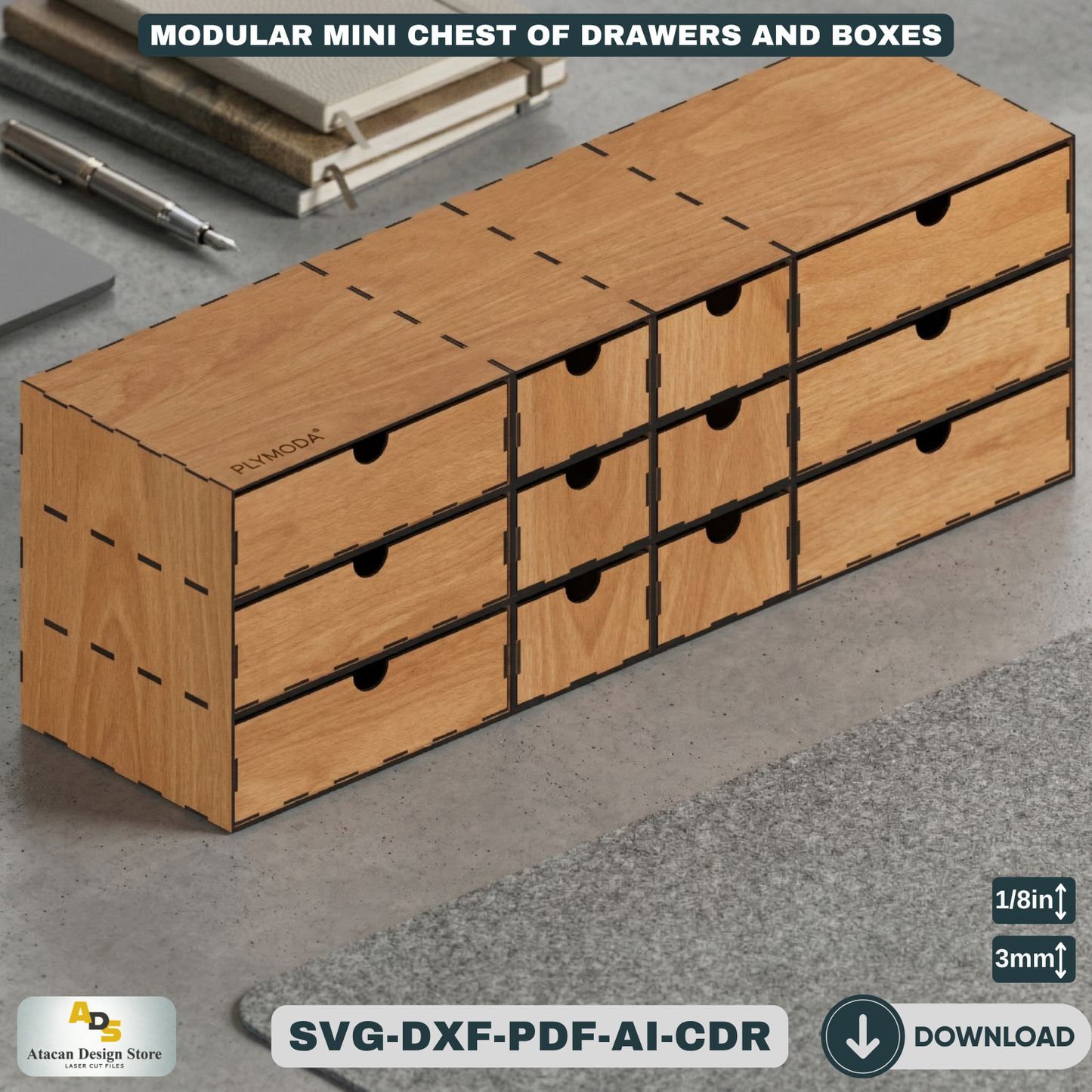 Laser Cut Modular Chest of Drawers - Perfect Desktop Organizer and Storage Solution 671