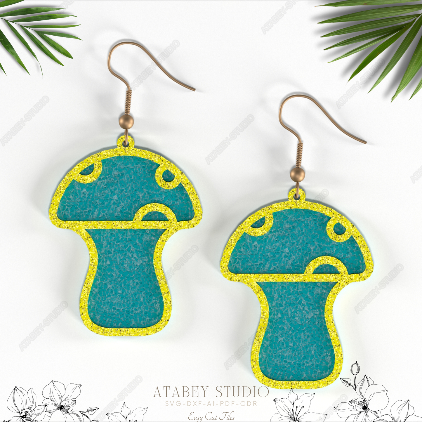 Funky Turquoise Mushroom Earrings - Psychedelic Cut Files for Laser Cut Jewelry 840