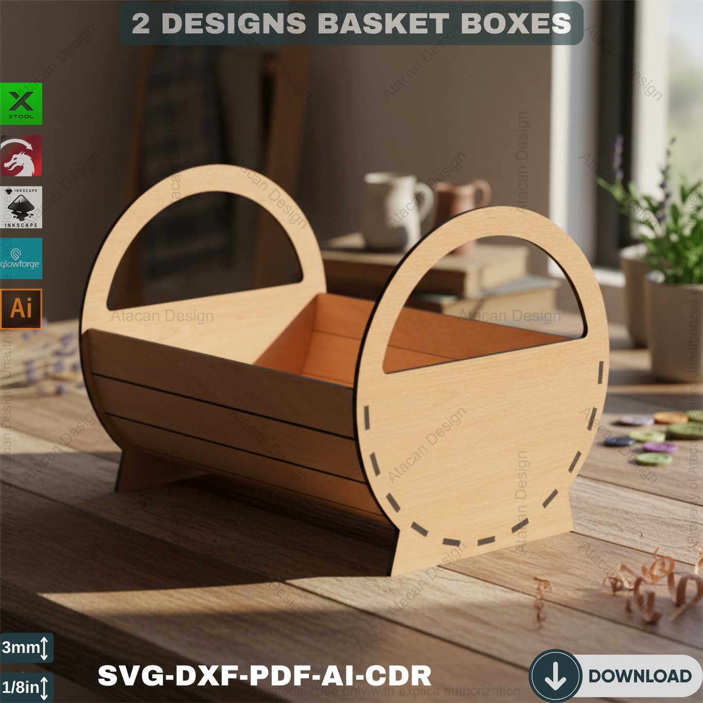 Wooden Basket Laser Cutting Files - Decorative Flower Pot - DIY Box Design Svg 372