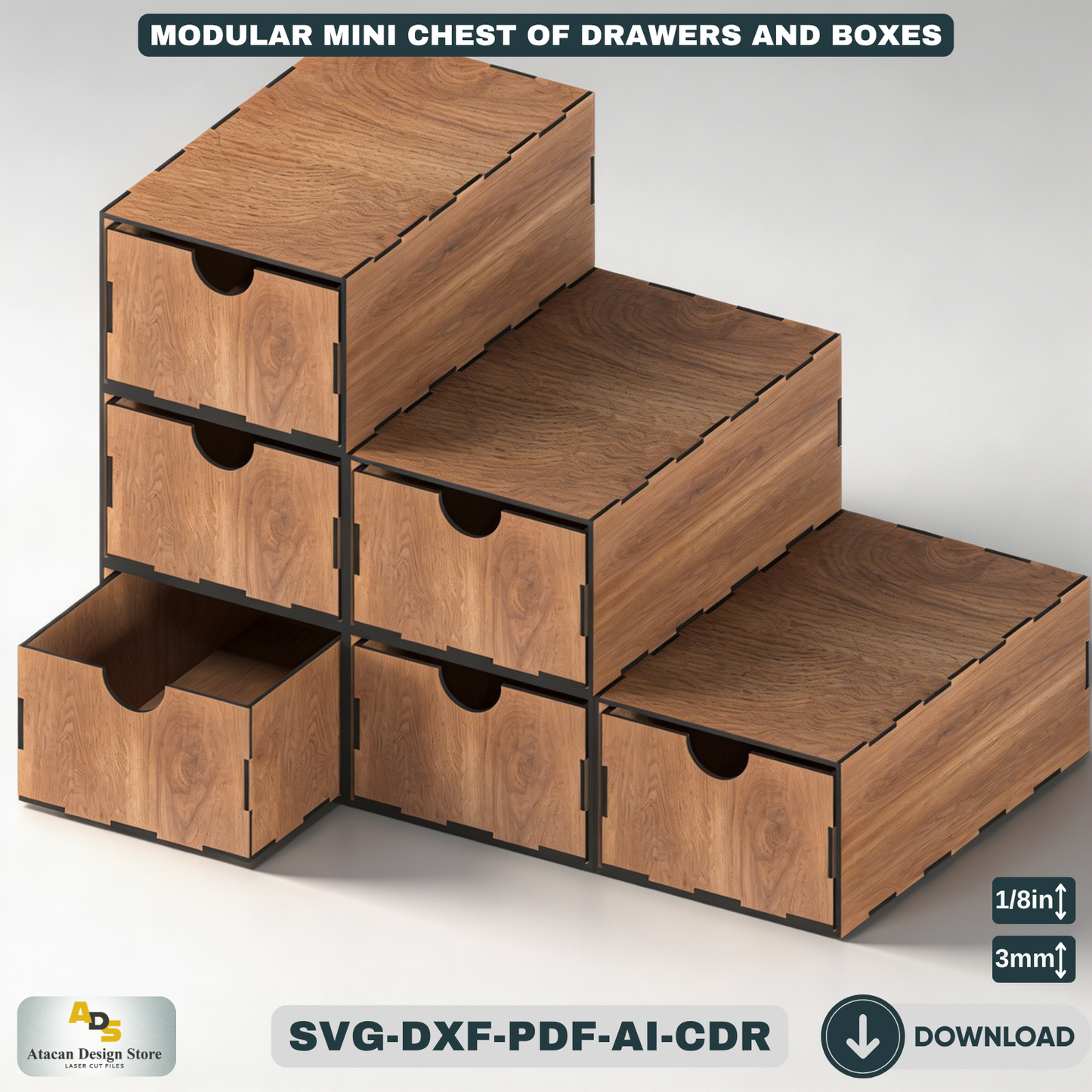 Laser Cut Modular Chest of Drawers - Perfect Desktop Organizer and Storage Solution 671