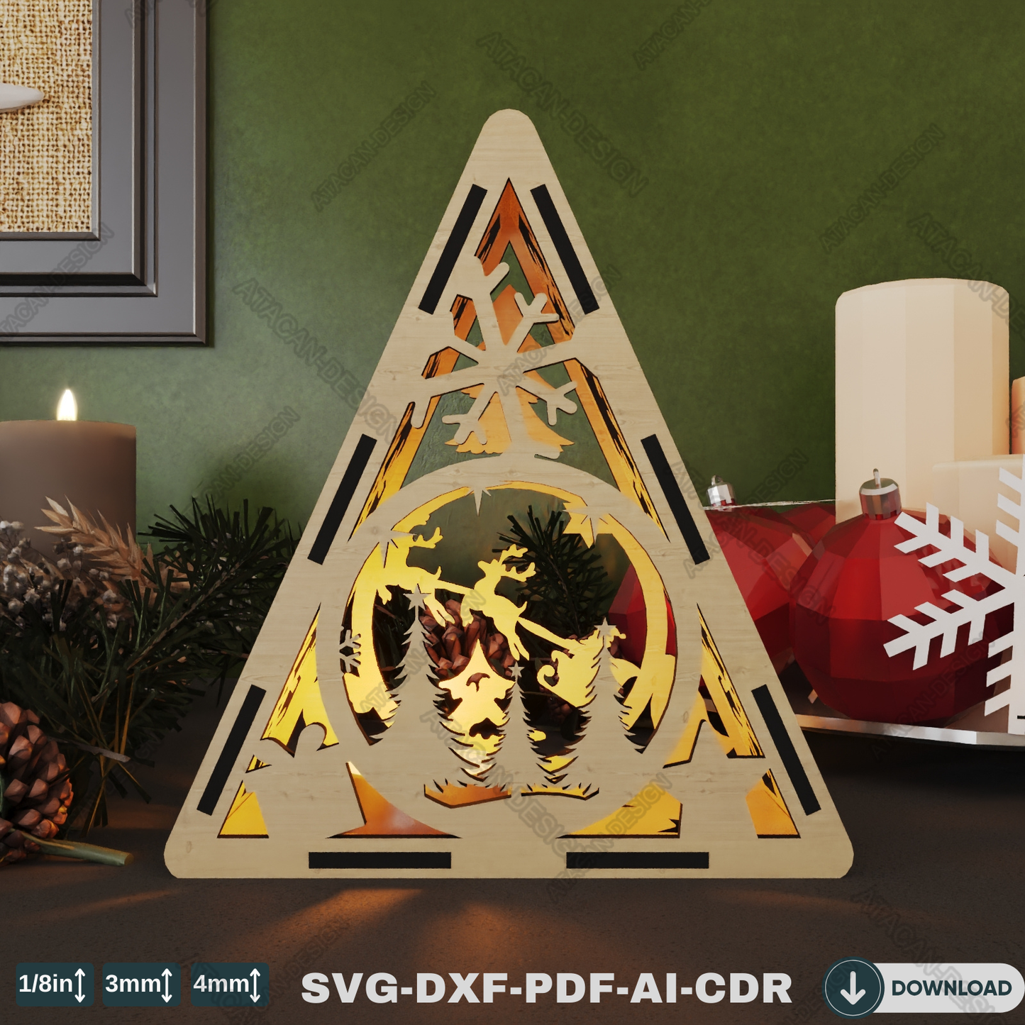 Holiday Triangle Night Light Template - Wonderland Scene with Christmas Tree 782