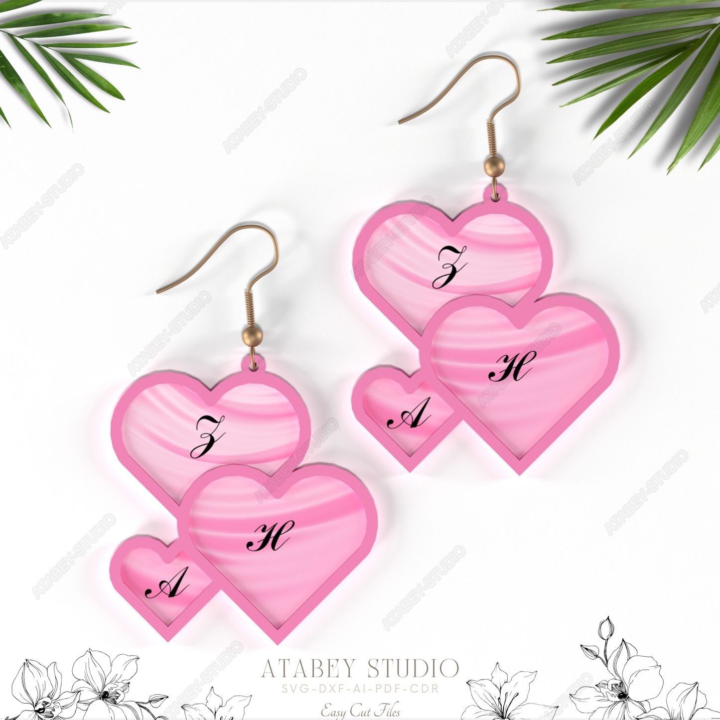 Valentine's Day Pink Heart Earrings - Custom Name Laser Cut Jewelry Files 841