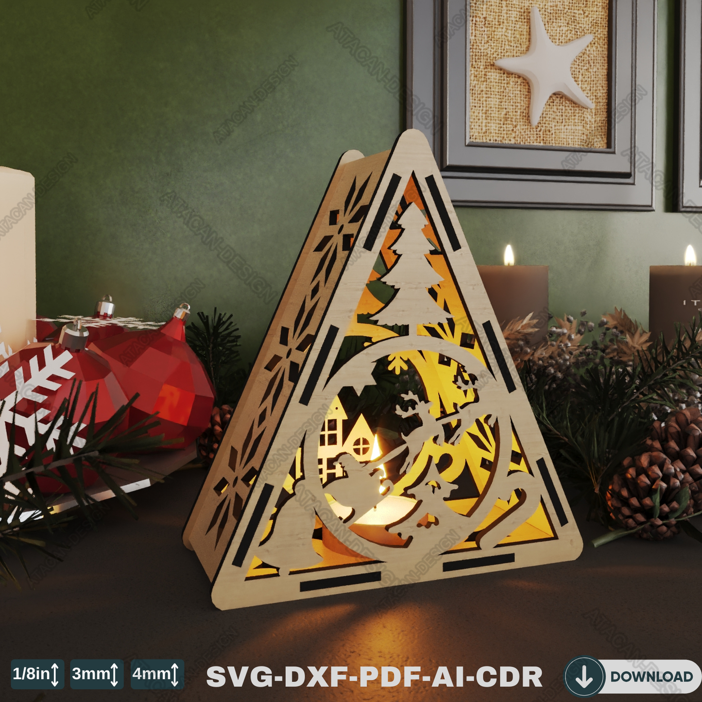 Holiday Triangle Night Light Template - Wonderland Scene with Christmas Tree 782